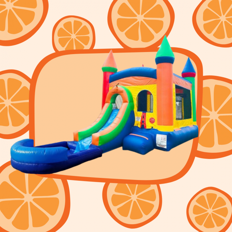 Rainbow Bounce House with Water Slide